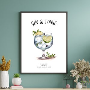 Gin & Tonic Cocktail Print | Retro Poster | Vintage Artwork | Wall Art Deco
