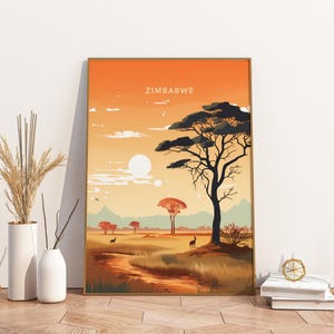 Zimbabwe Africa Travel Print Poster Poster Travel Poster, Zimbabwe Africa Travel Print Poster Wall Art Print, Poster Vintage Travel Decor