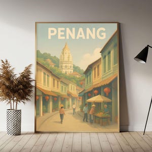 Penang Malaysia Travel Poster, Penang Wall Art Print,  Vintage Travel Decor
