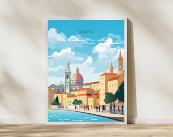 Malta Print Poster | Travel Artwork | Retro Vintage | Wall Art Deco | Gift Ideas | Wedding Gift