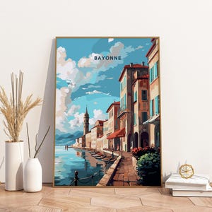 Póster de viaje de Bayona, Francia. Impresión de arte mural. Póster de viaje de Bayona, Francia. Decoración de viaje vintage.