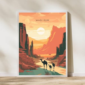 Wadi Rum Jordan Reisedruck Poster Poster Reiseplakat, Wadi Rum Jordan Reisedruck Poster Wandkunst Druck, Plakat Vintage Reisedekor
