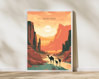 Wadi Rum Jordan Reisedruck Poster Poster Reiseplakat, Wadi Rum Jordan Reisedruck Poster Wandkunst Druck, Plakat Vintage Reisedekor