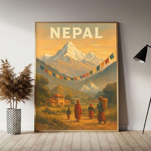 Nepal (Everest Sunrise) Travel Poster, Nepal Wall Art Print,  Vintage Travel Decor