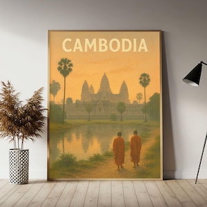 Cambodia (Angkor Wat at Sunrise) Travel Poster, Cambodia Wall Art Print,  Vintage Travel Decor
