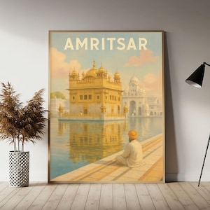 Amritsar (Golden Temple) India Travel Poster, Amritsar Wall Art Print,  Vintage Travel Decor