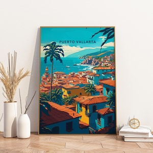 Puerto Vallarta Mexico Travel Print Poster Poster Travel Poster, Puerto Vallarta Mexico Travel Print Poster Wall Art Print, Poster Vintage T
