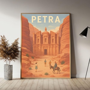 Petra Jordan Travel Poster, Petra Wall Art Print,  Vintage Travel Decor
