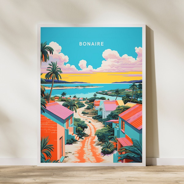Bonaire Caribbean Italy Print Poster | Travel Artwork | Retro Vintage | Wall Art Deco | Gift Ideas | Wedding Gift