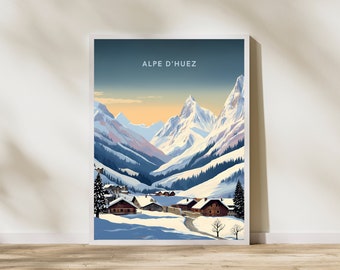 Alpe d'Huez France Ski Alpine Print Poster | Travel Artwork | Retro Vintage | Wall Art Deco | Gift Ideas | Wedding Gift