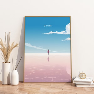 Uyuni Salt Flats Bolivia Travel Print Poster Poster Travel Poster, Uyuni Salt Flats Bolivia Travel Print Poster Wall Art Print, Poster Vinta
