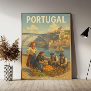 Portugal Iberian Beauty Travel Poster, Portuguese Wall Art Print, Vintage Travel Decor
