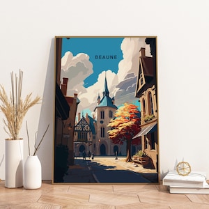 Póster de viaje de Beaune, Francia. Impresión de arte mural. Póster de viaje de Beaune, Francia. Decoración de viaje vintage.