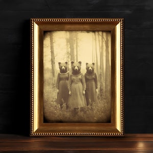 Creepy Bear Cult Print, Dark Decor, Vintage Photography, Witchy Decor, Digital Download Printable Dark Academia Wall Art