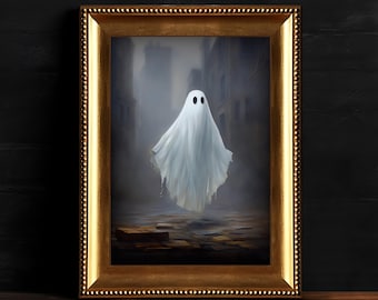 Stampabile Ghost Town Painting, Haunting Dark Academia Print, Halloween Home Decor, Download digitale, Arte della parete occulta scaricabile
