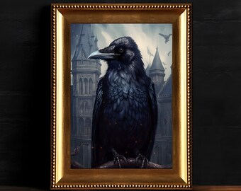 Gothic Raven Print, Dark Decor, Gothic Occult Poster, Witchy Decor, Digital Download Printable Dark Academia Wall Art