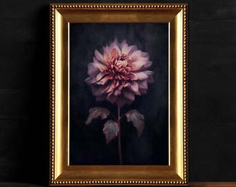 Arte de pared floral gótico, flor de mal humor oscuro, pintura botánica vintage, decoración floral oscura, descarga digital, arte de pared de academia oscura imprimible