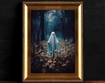 Fantasma stampabile in una foresta, Haunting Dark Academia Print, Halloween Home Decor, Download digitale, Arte della parete occulta scaricabile