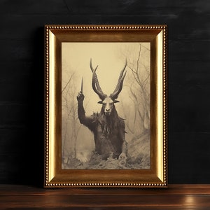 Creepy Baphomet Cult Print, Dark Decor, Vintage Photography, Witchy Decor, Digital Download Printable Dark Academia Wall Art