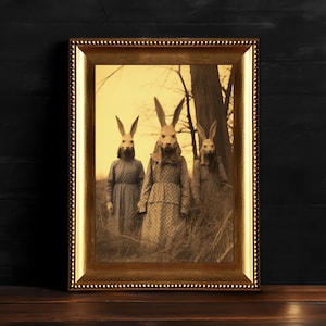 Creepy Rabbit Cult Print, Dark Decor, Vintage Photography, Witchy Decor, Digital Download Printable Dark Academia Wall Art