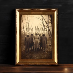 Creepy Rabbit Cult Print, Dark Decor, Vintage Photography, Witchy Decor, Digital Download Printable Dark Academia Wall Art