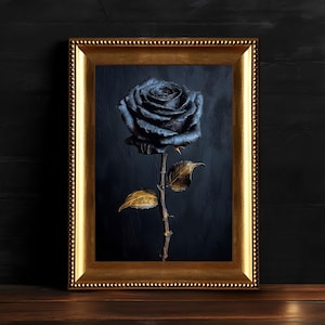 Black Rose, Gothic Floral Wall Art, Dark Moody Rose, Vintage Botanical Painting, Floral Decor, Digital Download, Printable Dark Academia