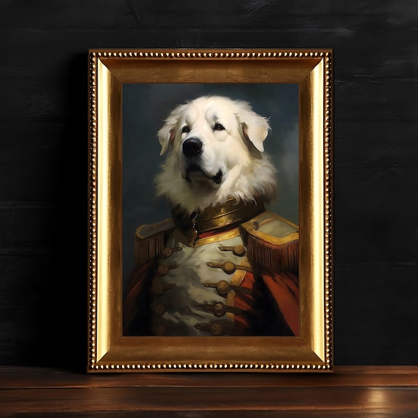 Victorian Great Pyrenees Vintage Portrait, Dog Painting, Animal Art Print, Home Decor, Digital Download, Printable Dark Academia Wall Art