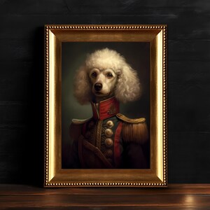 Victorian Poodle Vintage Portrait, Dog Painting, Animal Art Print, Home Decor, Digital Download, Printable Dark Academia Wall Art