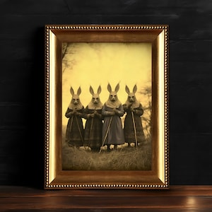 Creepy Rabbit Cult Print, Dark Decor, Vintage Photography, Witchy Decor, Digital Download Printable Dark Academia Wall Art