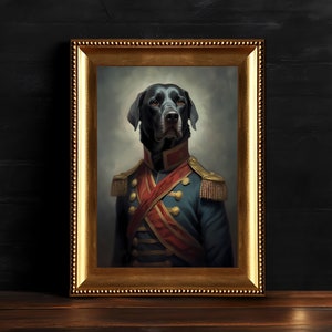 Victorian Black Lab Vintage Portrait, Dog Painting, Animal Art Print, Goth Home Decor, Digital Download, Printable Dark Academia Wall Art