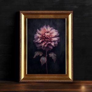 Gothic Floral Wall Art, Dark Moody Flower, Vintage Botanical Painting, Dark Floral Decor, Digital Download, Printable Dark Academia Wall Art