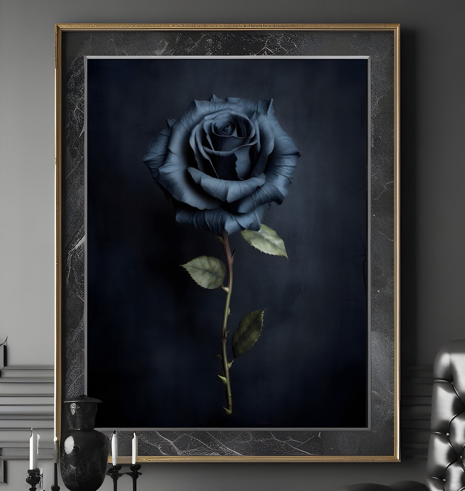 Dark Moody Black Rose, Gothic Floral Wall Art, Vintage Botanical ...