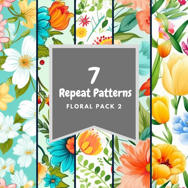 Seamless Floral Pattern Pack 2, Repeat Pattern, Digital Paper Instant Download JPG