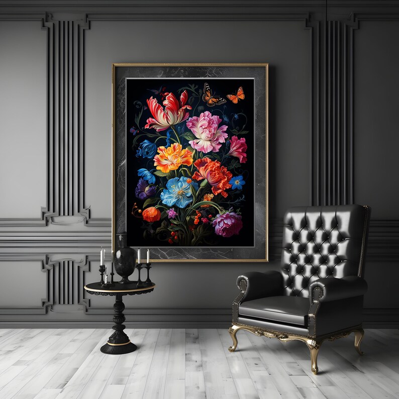 Set of 2 Printable Dark Floral Wall Art Butterfly Botanical - Etsy