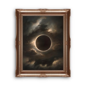 Moody Solar Eclipse Pastel Print, Printable Solar Wall Art, Dark Decor, Digital Download, Dark Wall Art