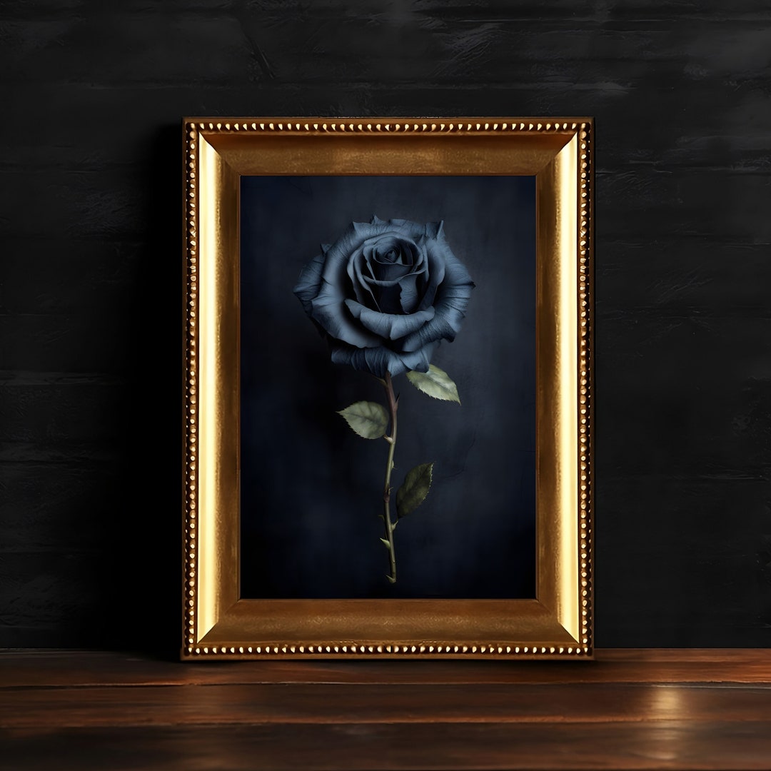Dark Moody Black Rose, Gothic Floral Wall Art, Vintage Botanical ...