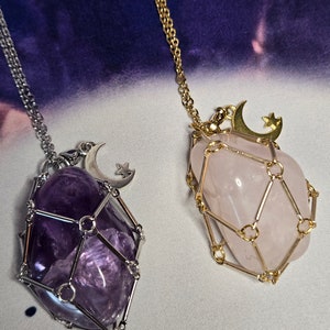 Handcrafted Interchangeable Crystal Necklace // Bar Link Pouch Pendant