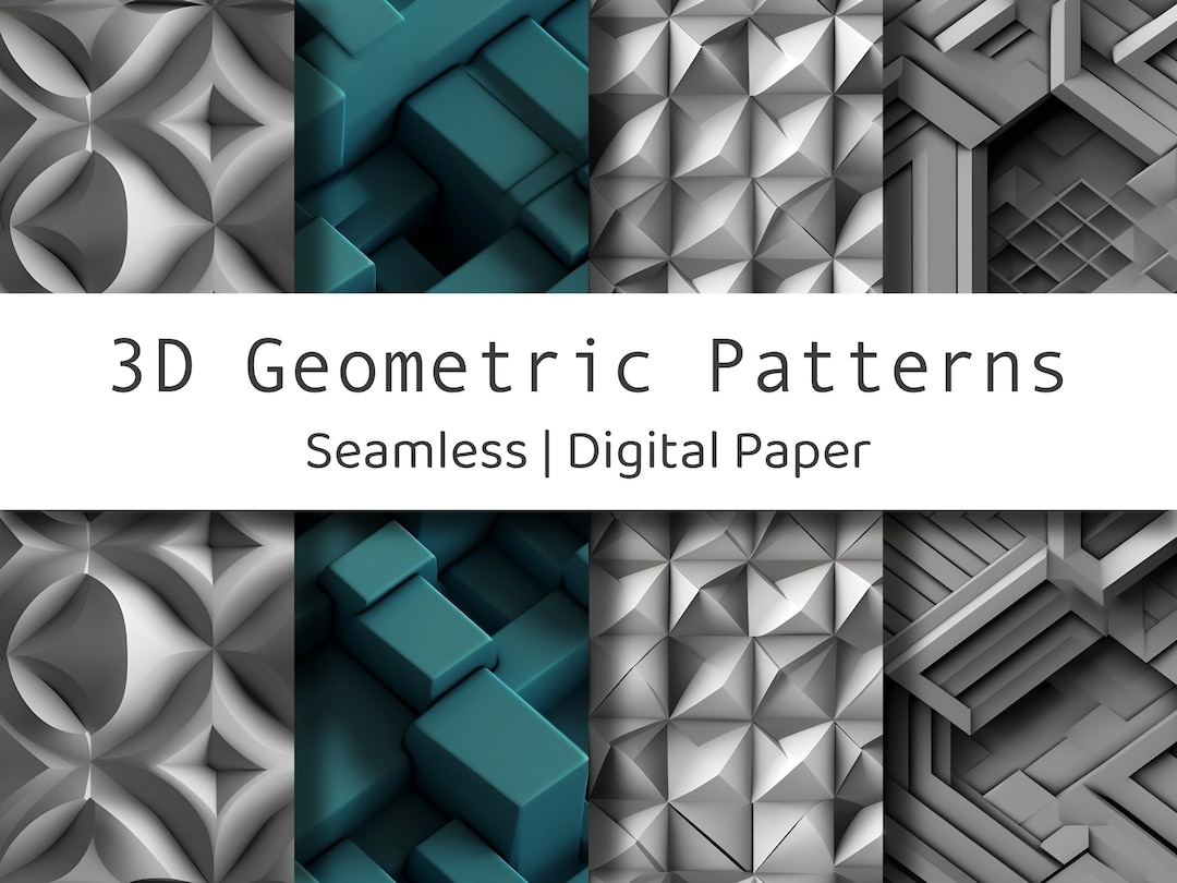 3D Geometric Patterns | 4 Seamless Prints, Digital Paper, Repeating ...