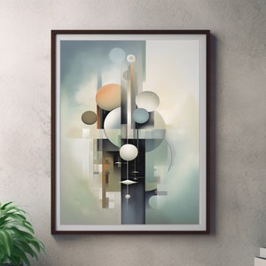 Abstract Geometric Boho Art Print, Minimalist Mid-century Modern Art-Deco Style in Muted Colors, Home Staging, Digital Printable Download