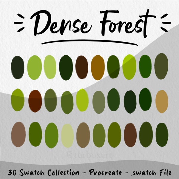 Palette de couleurs forêt dense, échantillons de couleur verte, nuance vert forêt, téléchargement numérique, procréer la palette de couleurs, PNG, palette d'échantillons de couleur