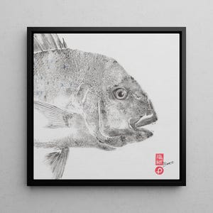 Framed Gyotaku Pink Snapper Print on Stretched Canvas – Framed Coastal Wall Art, Fishing Gift, Ocean Home Décor