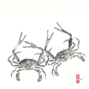 Mind Your Mannas - Blue Swimmer Crabs - Gyotaku Print - Reproduction on Cotton Paper - Traditional ocean art by Colin Bartley