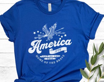 Women's 4th of July T-shirt Fourth of July Shirt American Flag T shirt USA America Tshirt Red White and Blue American Eagle Independence Day