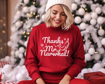 Thanks Narwhal Sweatshirt, Cute Elf Christmas Movie Quote Shirt, Buddy  the Elf Narwhal Sweater, Funny Festive Holiday Xmas Couple Shirt