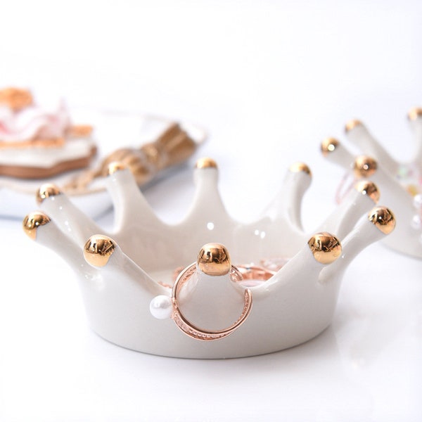 Crown Jewelry Organizer Tray With Ring Dish Holder Ceramic Trinket Tray Cute Ring Tray For Her | Jewelry Dish Ring Holder