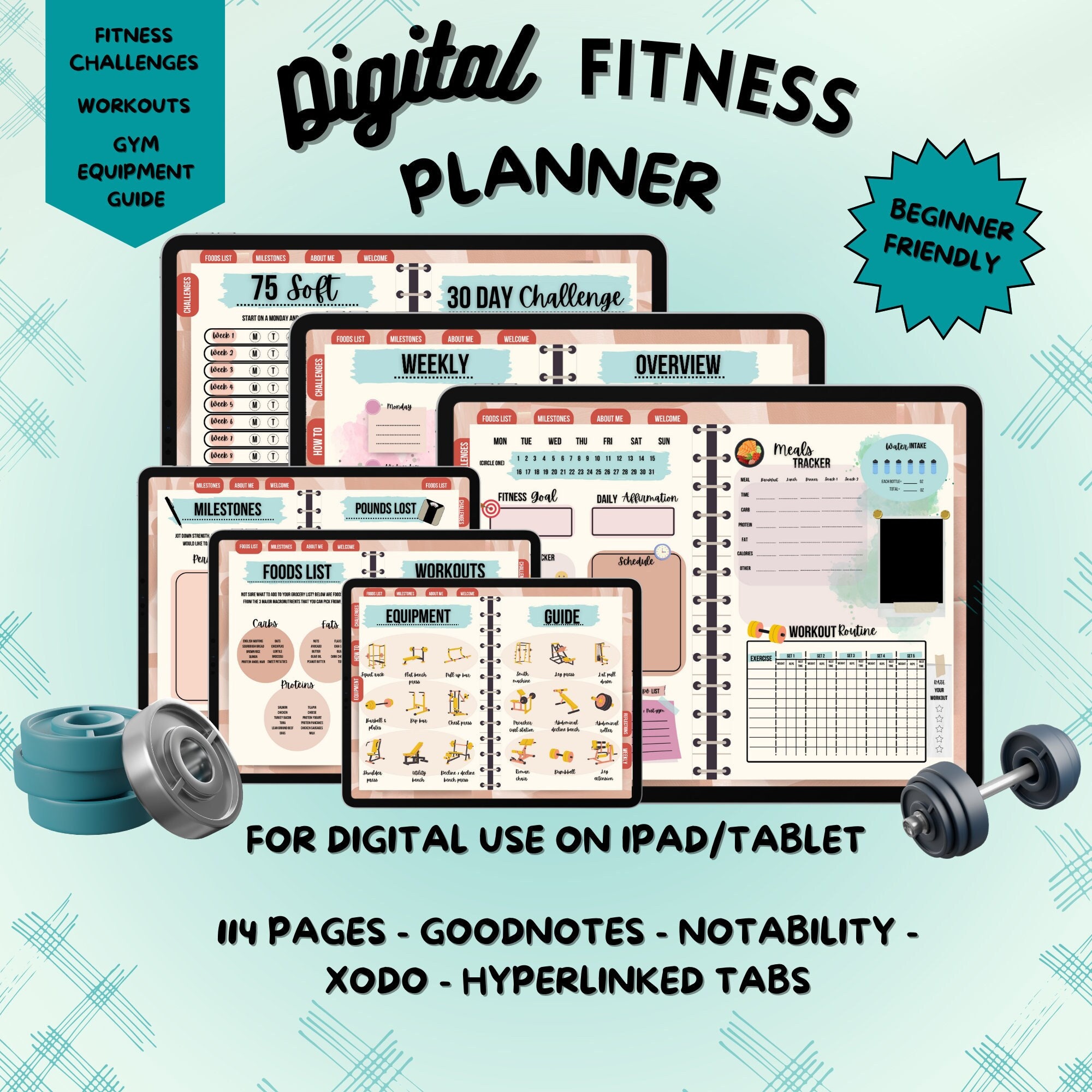 Digital Fitness Planner, Fitness Tracker, Fitness Journal, Workout