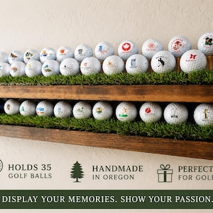Golf Ball Display Shelf, Golf Ball Holder Wall Display, Golf Decor for Man Cave, Golf Gift for Dad, Wooden Golf Ball Organizer