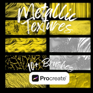 Metallic Procreate Brushes - Metallic Procreate Texture Seamless Brushes | Procreate Gold Brush | 2 Bonus Brushes with Gold Palette