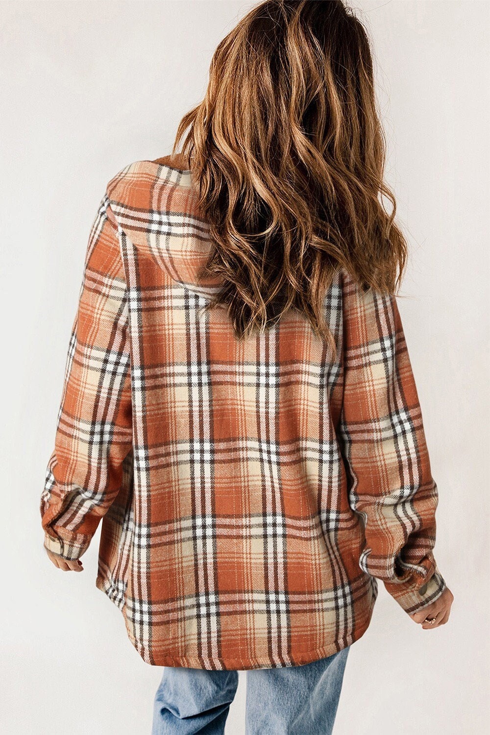 Plaid Snap Down Hooded Jacket Fleece Inside Plaid Fall Winter - Etsy