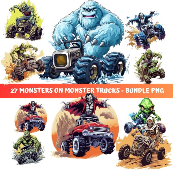 Monsters and Monster Trucks Bundle Png monster truck png yeti png monstertruck png dracula png bigfoot png zombie png